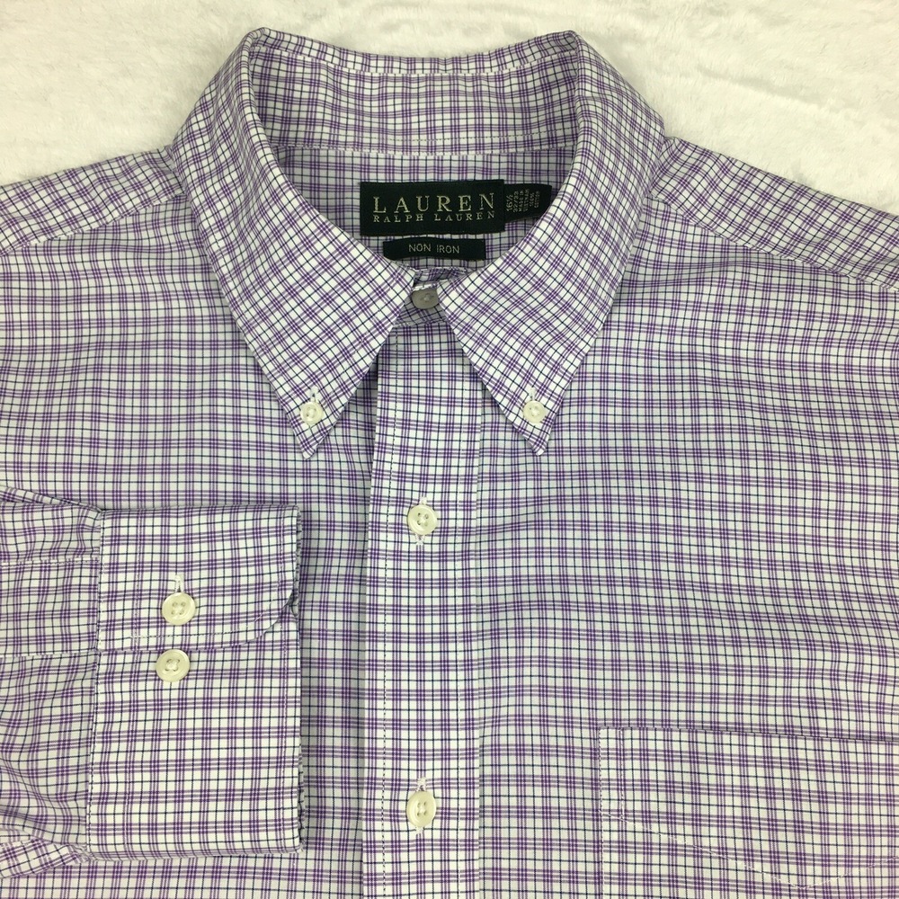 Lauren Ralph Lauren‎ Dress Shirt Mens 16.5-32/33 Purple Plaid Non Iron